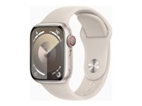 Apple Watch Series 9 (GPS + Cellular) - 41 mm - alumiini tähtitaivas - älykello kanssa urheiluranneke - fluoroelastomeeri - tähtivalo pannan koko: M/L - 64 Gt - Wi-Fi, LTE, UWB, Bluetooth - 4G - 32.1 g MRHP3KS/A