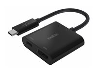 Belkin USB-C to HDMI + Charge Adapter - Näyttösovitin - 24 pin USB-C uros to HDMI, USB-C (power only) naaras - musta - 4K-tuki, USB Power Delivery (60W) AVC002BTBK