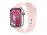 Apple Watch Series 9 (GPS + Cellular) - 41 mm - pink aluminum - älykello kanssa urheiluranneke - fluoroelastomeeri - light pink pannan koko: S/M - 64 Gt - Wi-Fi, LTE, UWB, Bluetooth - 4G - 32.1 g MRHY3KS/A