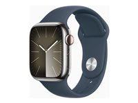 Apple Watch Series 9 (GPS + Cellular) - 41 mm - hopea ruostumaton teräs - älykello kanssa urheiluranneke - fluoroelastomeeri - myrskynsininen pannan koko: S/M - 64 Gt - Wi-Fi, LTE, UWB, Bluetooth - 4G - 42.3 g MRJ23KS/A