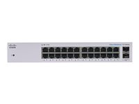 Cisco Business 110 Series 110-24T - Kytkin - hallitsematon - 24 x 10/100/1000 + 2 x combo Gigabit SFP - työpöytä, telineeseen asennettava, seinään asennettava CBS110-24T-EU