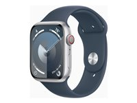 Apple Watch Series 9 (GPS + Cellular) - 45 mm - hopea alumiini - älykello kanssa urheiluranneke - fluoroelastomeeri - myrskynsininen pannan koko: M/L - 64 Gt - Wi-Fi, LTE, UWB, Bluetooth - 4G - 39 g MRMH3KS/A