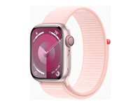 Apple Watch Series 9 (GPS + Cellular) - 41 mm - pinkki alumiini - älykello kanssa urheiluranneke - pehmeä kaksikerroksinen nailon - vaalea pinkki - 64 Gt - Wi-Fi, LTE, UWB, Bluetooth - 4G - 32.1 g MRJ13KS/A