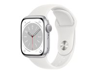 Apple Watch Series 8 (GPS) - 41 mm - hopea alumiini - älykello kanssa urheiluranneke - fluoroelastomeeri - valkoinen pannan koko: Normaalikoko - 32 Gt - Wi-Fi, Bluetooth - 32 g MP6K3KS/A