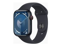 Apple Watch Series 9 (GPS + Cellular) - 45 mm - alumiini keskiyö - älykello kanssa urheiluranneke - fluoroelastomeeri - keskiyö pannan koko: M/L - 64 Gt - Wi-Fi, LTE, UWB, Bluetooth - 4G - 39 g MRMD3KS/A