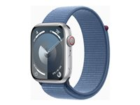 Apple Watch Series 9 (GPS + Cellular) - 45 mm - hopea alumiini - älykello kanssa urheiluranneke - pehmeä kaksikerroksinen nailon - talvensininen - 64 Gt - Wi-Fi, LTE, UWB, Bluetooth - 4G - 39 g MRMJ3KS/A