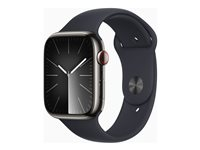 Apple Watch Series 9 (GPS + Cellular) - 45 mm - grafiitinvärinen ruostumaton teräs - älykello kanssa urheiluranneke - fluoroelastomeeri - keskiyö pannan koko: M/L - 64 Gt - Wi-Fi, LTE, UWB, Bluetooth - 4G - 51.5 g MRMW3KS/A