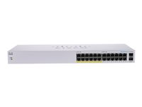 Cisco Business 110 Series 110-24PP - Kytkin - hallitsematon - 12 x 10/100/1000 (PoE) + 12 x 10/100/1000 + 2 x combo Gigabit SFP - työpöytä, telineeseen asennettava, seinään asennettava - PoE (100 W) CBS110-24PP-EU