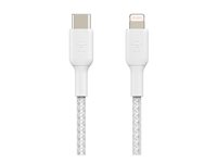 Belkin BOOST CHARGE - Salamakaapeli - 24 pin USB-C uros to Lightning uros - 1 m - valkoinen - USB-virransyöttö (18 W) CAA004BT1MWH