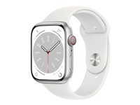 Apple Watch Series 8 (GPS + Cellular) - 45 mm - hopea alumiini - älykello kanssa urheiluranneke - fluoroelastomeeri - valkoinen pannan koko: Normaalikoko - 32 Gt - Wi-Fi, LTE, Bluetooth, UWB - 4G - 38.8 g MP4J3KS/A