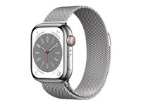 Apple Watch Series 8 (GPS + Cellular) - 41 mm - hopea ruostumaton teräs - älykello kanssa milanese loop ranteen koko: 130-180 mm - 32 Gt - Wi-Fi, LTE, Bluetooth, UWB - 4G - 42.3 g MNJ83KS/A